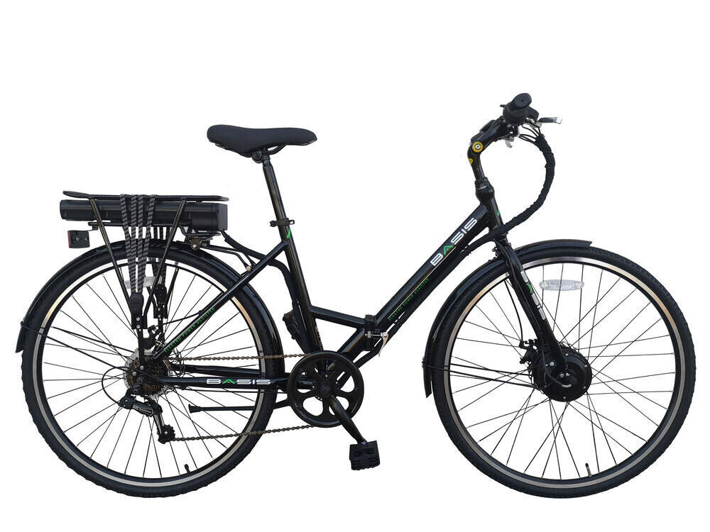 BASIS Basis Hybrid Full Size Folding Electric Bike 700c Wheel Black/Green 9.6Ah