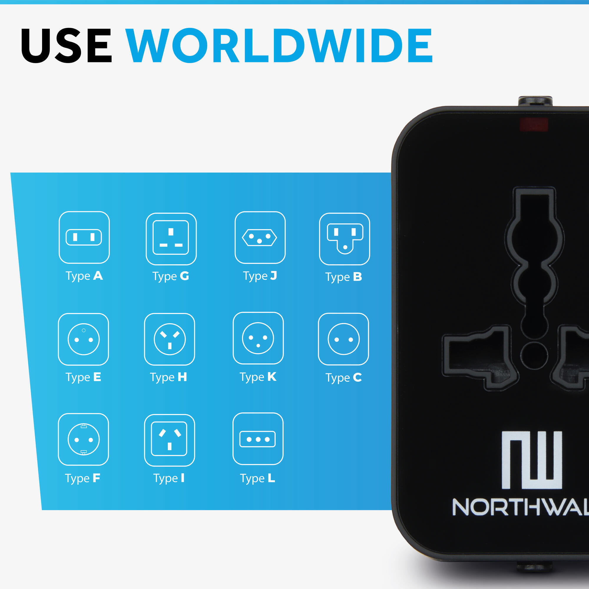 Universal worldwide plug with 2 USB ports - For over 150 countries