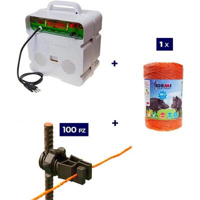 Kit 1x Elettrificatore 220V + 1x Filo 500MT 6Mm² + 100pz isolatori per ferro