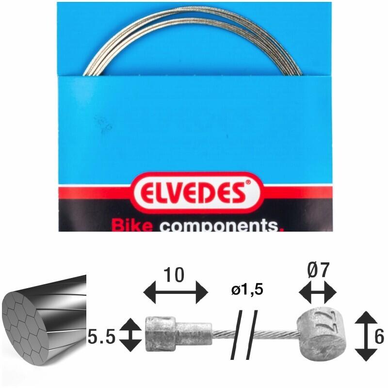 Câble de frein 1x19 fils inox Slick Ø1,5mm tête en V Ø5,5x10 et T Elvedes