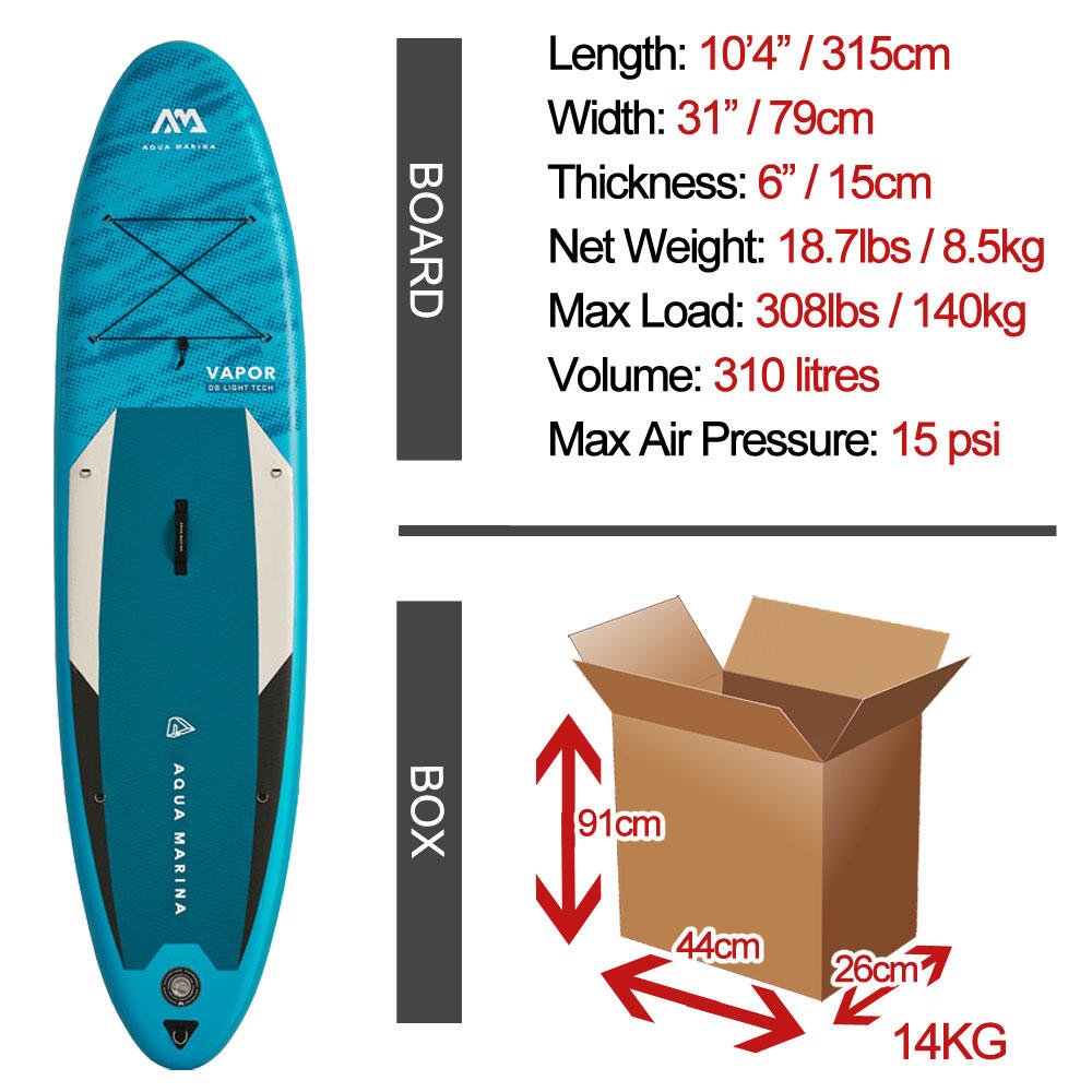 Aqua Marina Vapor 10,4 / 315 cm opblaasbaar stand-up paddleboard-pakket 4/7