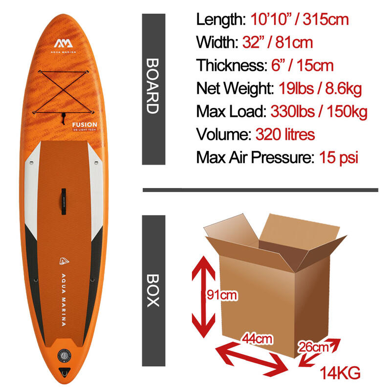 Stand Up Paddle Gonflable - Fusion 10'4" - 15cm d'épaisseur - avec pompe,