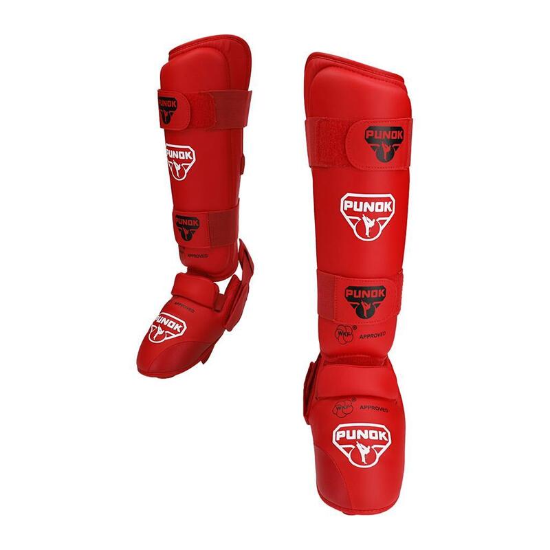Espinilleras con Empeine Karate Adulto Rojo Azul Aprobado WKF Punok