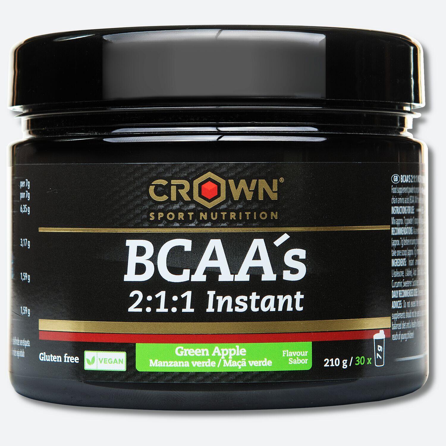 Lata com 210g de aminoácidos de cad. Ramificada ‘bcaa 2:1:1 instant‘ maçã verde