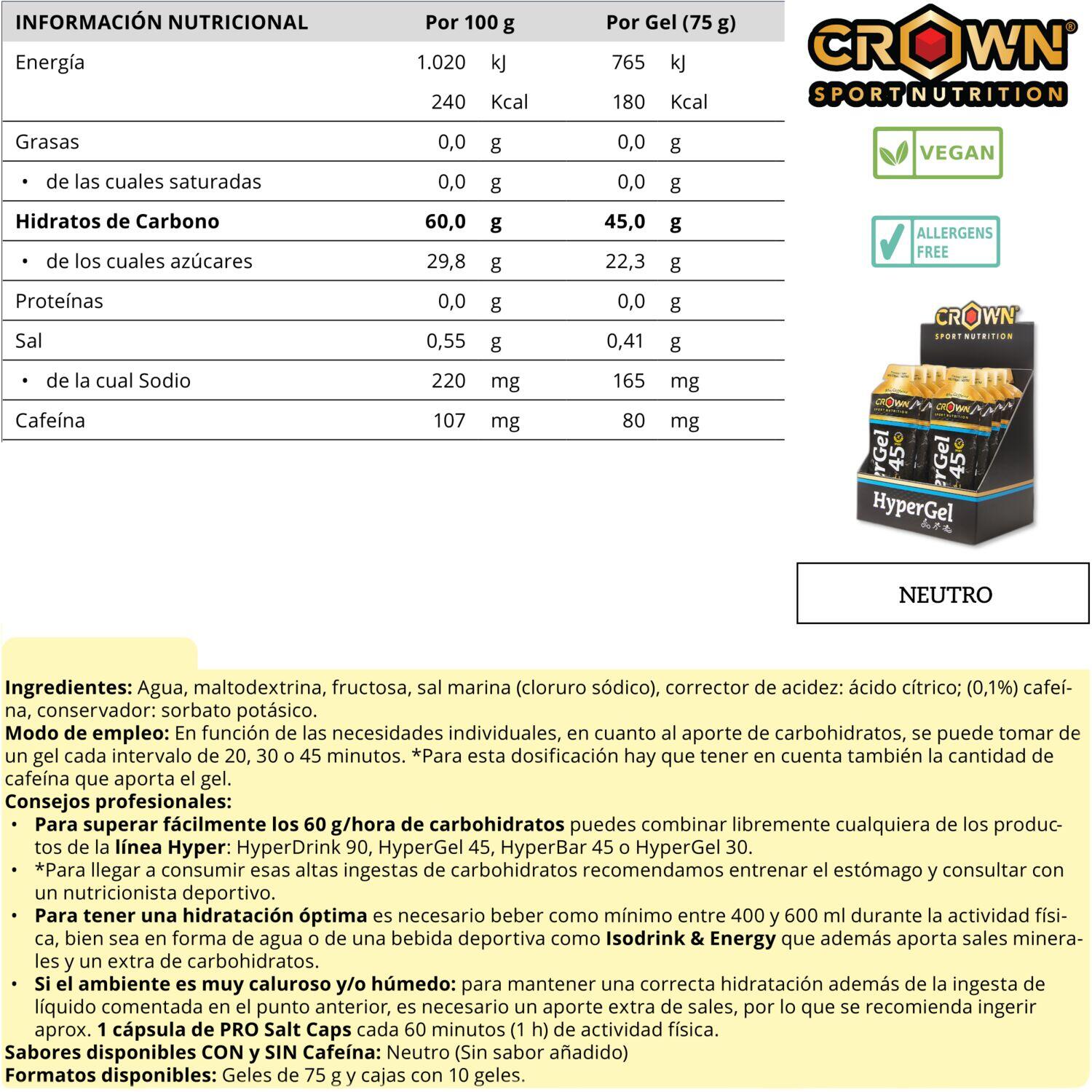 Caja de 10 geles energéticos ‘HyperGel 45‘ de 75 g sin cafeína 2/3