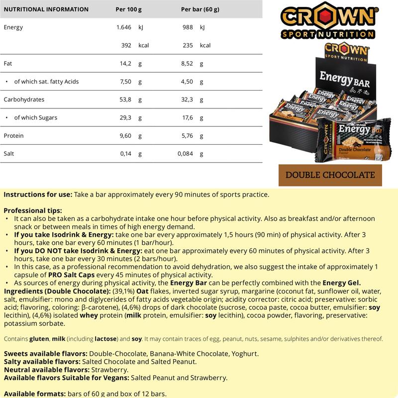 Barra energética de aveia de 60g ‘Energy Bar‘ Chocolate duplo