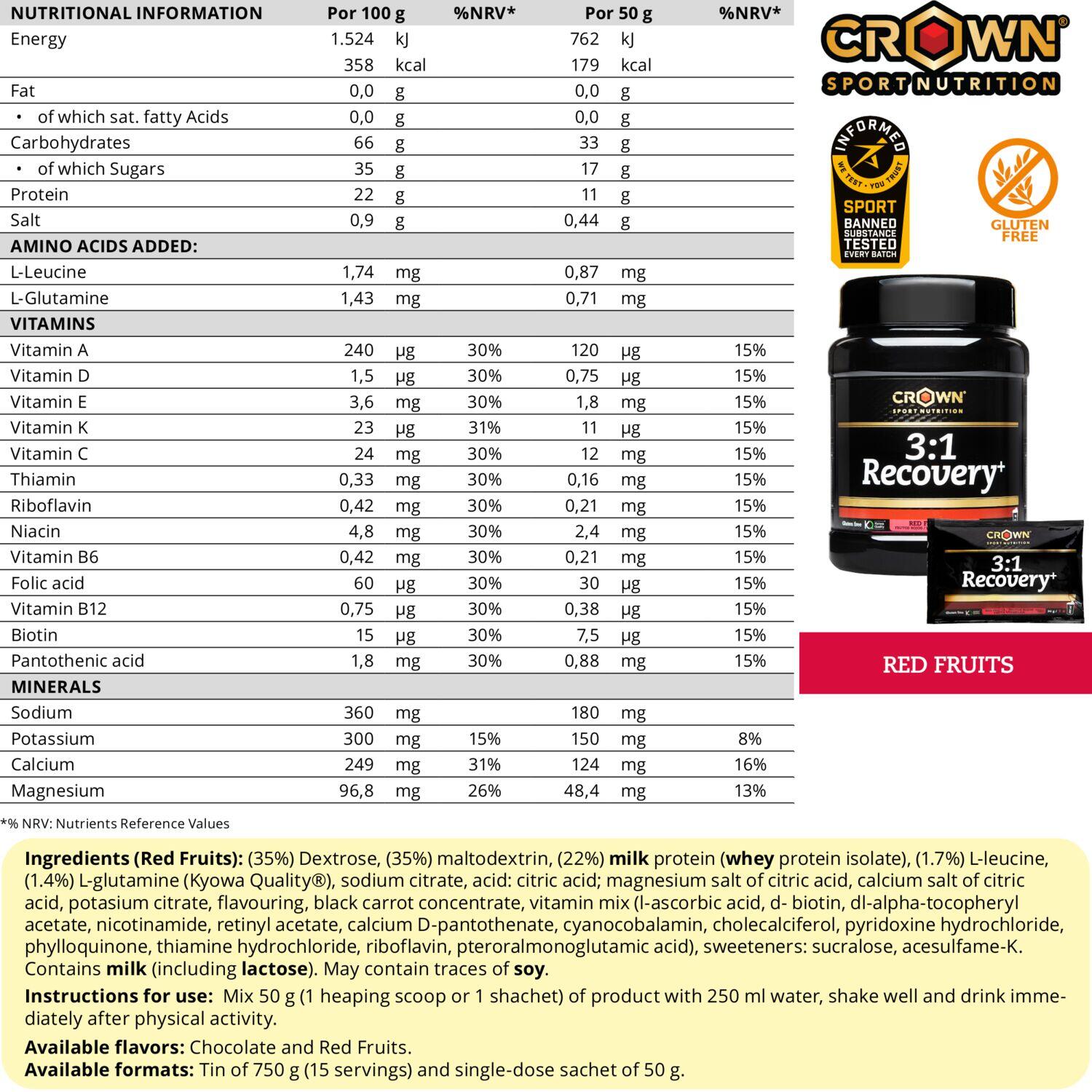 Bote de recuperador muscular de suero de leche ‘Recovery+‘ de 750 g Frutos Rojos 2/3
