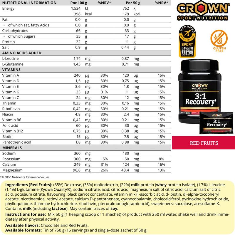 3:1 Recovery+ dose única CROWN SPORT NUTRITION