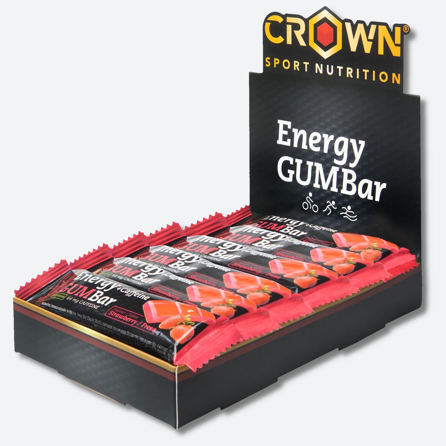 CROWN SPORT NUTRITION Caixa com 12 barras de goma de 30g ‘Energy Gum Bar‘ Morango com cafeína