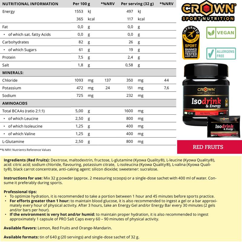 Dose Unitária 32g de isotônico em pó ‘Isodrink & Energy‘ Frutas Vermelhas