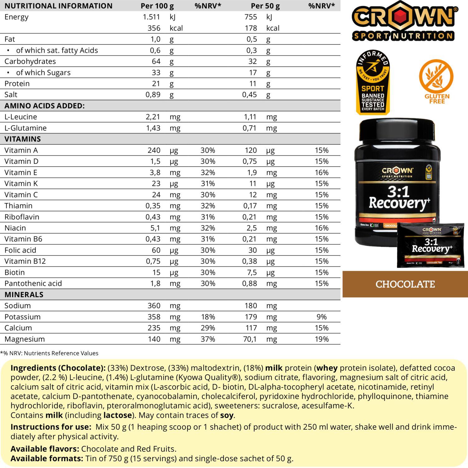 Garrafa com 750g de recuperador muscular de soro de leite ‘Recovery+‘ Chocolate 2/2