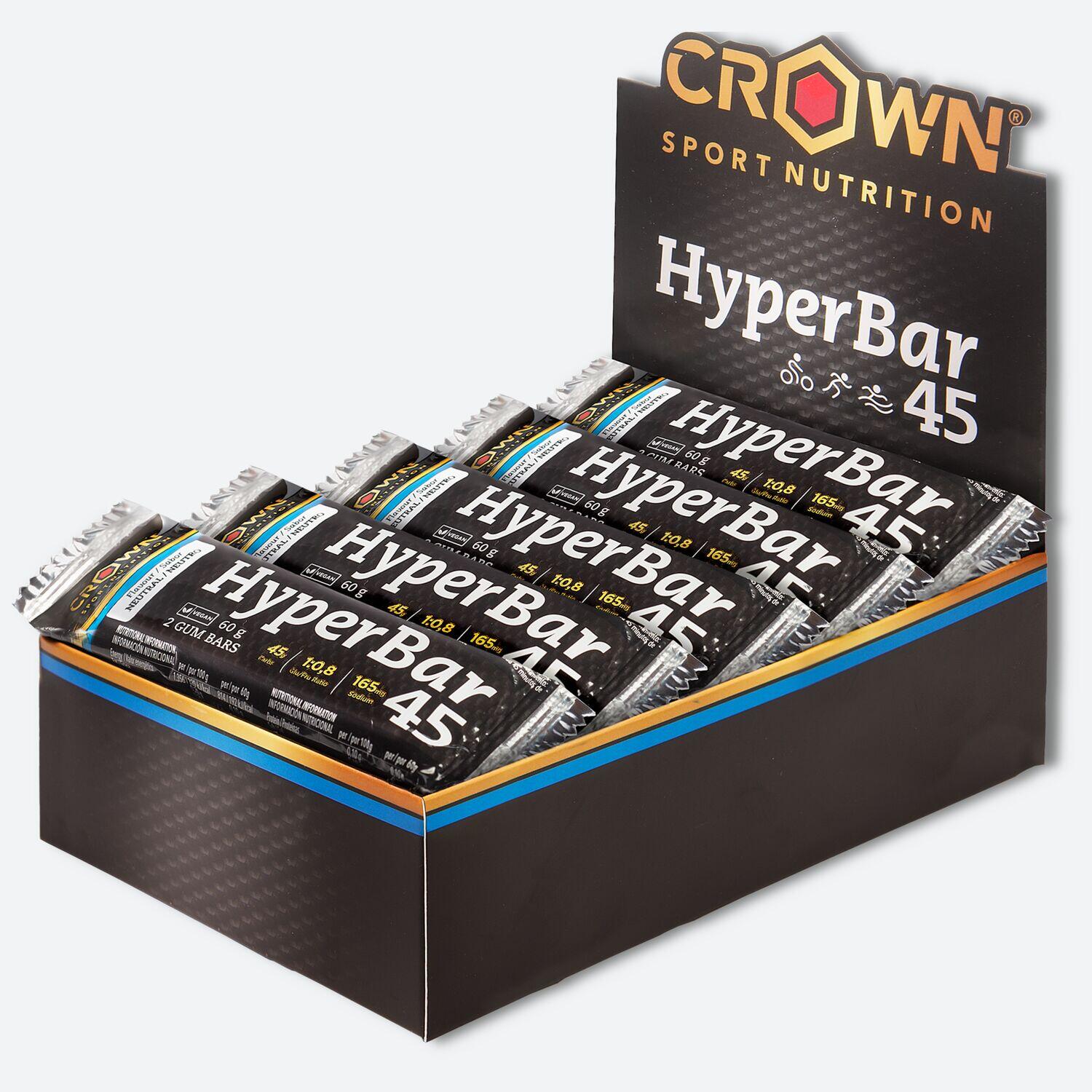 CROWN SPORT NUTRITION Caixa com 10 barras energéticas gomosas de 60g ‘HyperBar 45‘ Neutra