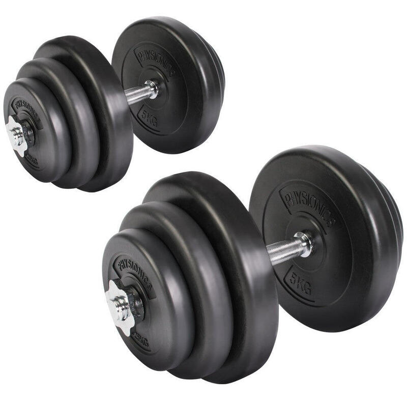 Physionics® Haltère/Poids de Musculation - 20 kg, Barre 43 cm, 2