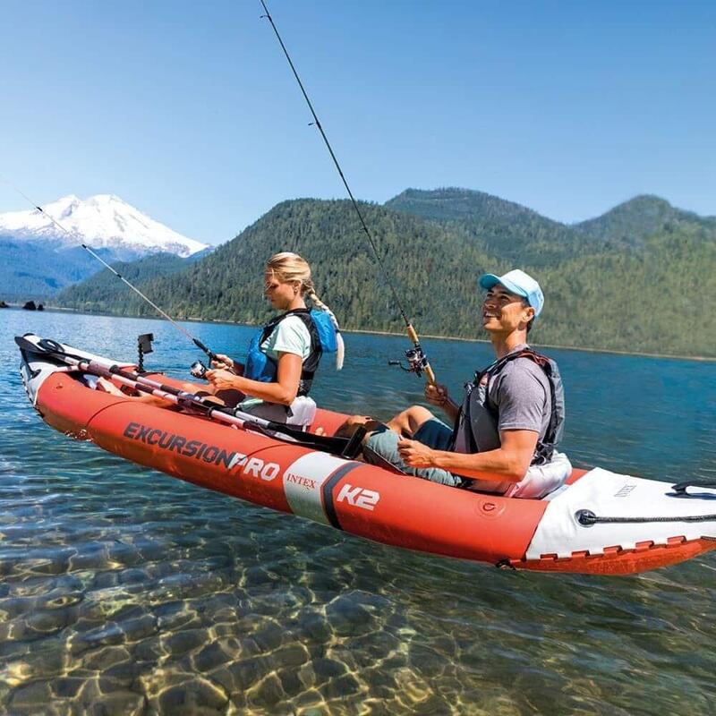 Excursion Pro K2 - 2人充氣式獨木舟及鋁漿套裝 - 紅色