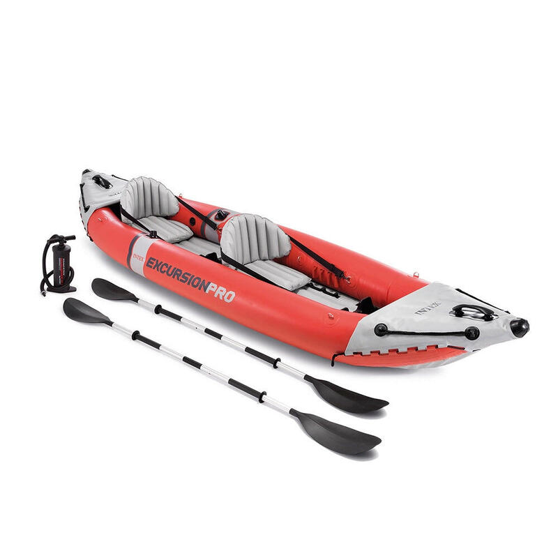 Excursion Pro K2 - 2人充氣式獨木舟及鋁漿套裝 - 紅色