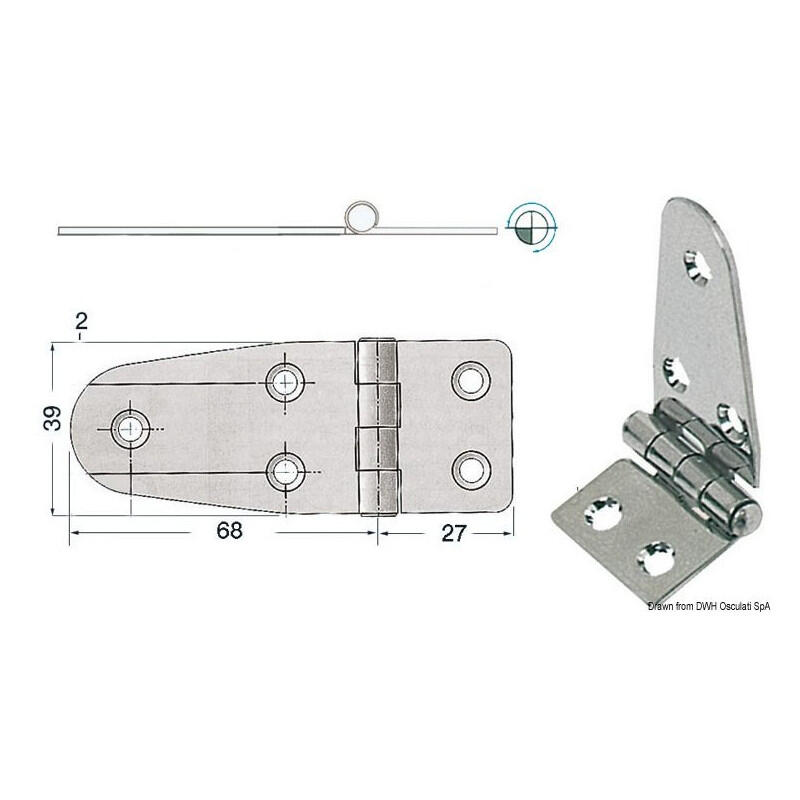 Charnière inox épaisseur 2 mm - 95 x 39 mm -