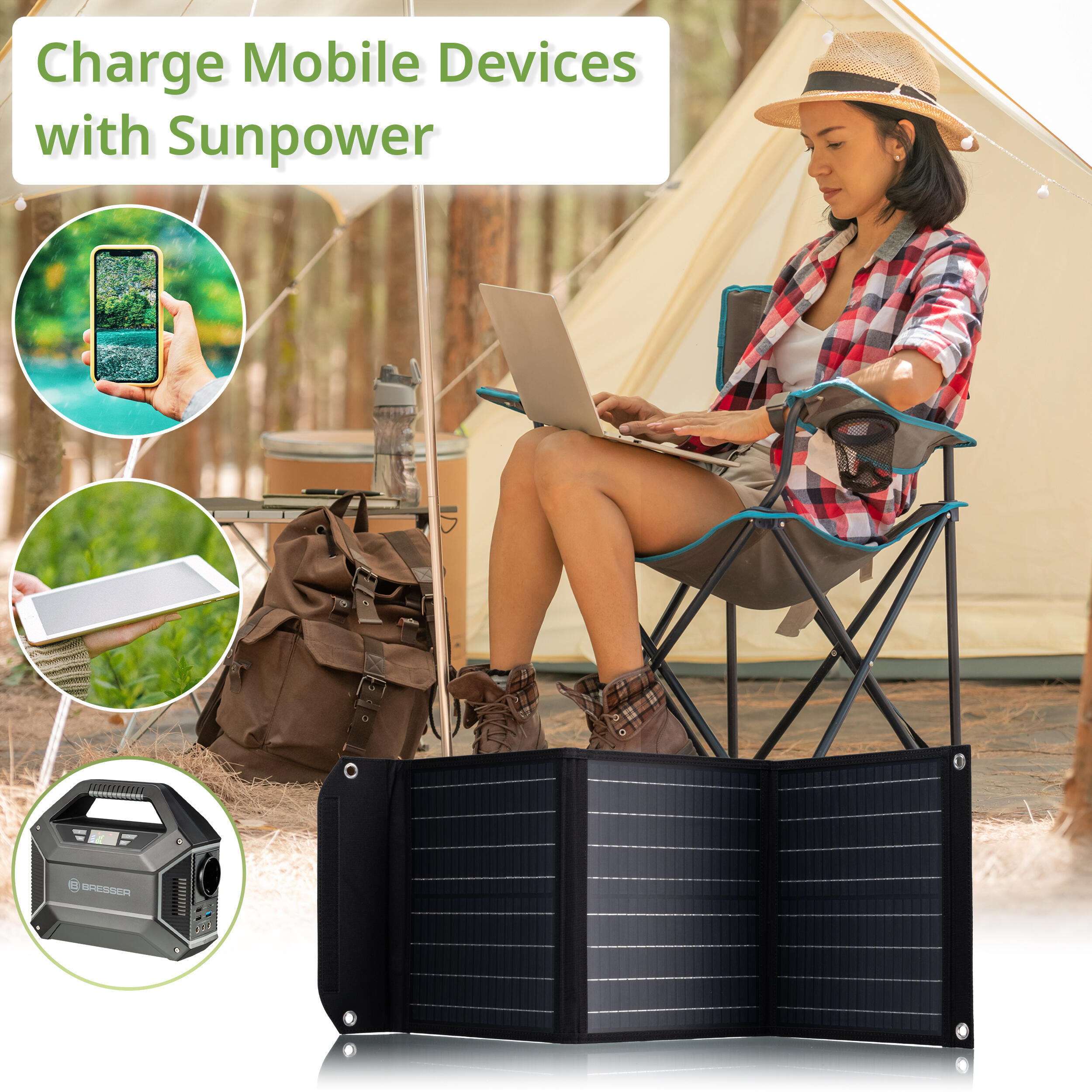 Kit Batería Portátil 155 W + Panel Solar Cargador Portátil 40W BRESSER 6/7