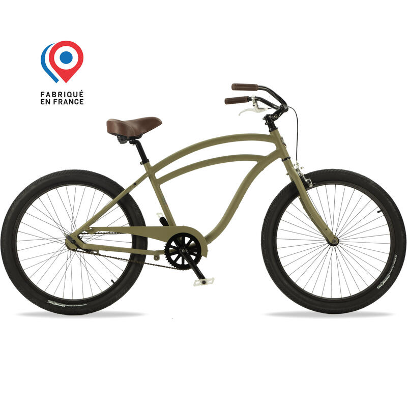 VÉLO BEACH CRUISER MONOVITESSE - DESIGN KAKI PNEUS BALLOON