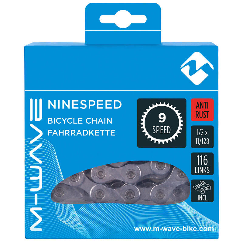 M-WAVE Fahrradkette Ninespeed, mit Anti-Rost-Beschichtung, silber