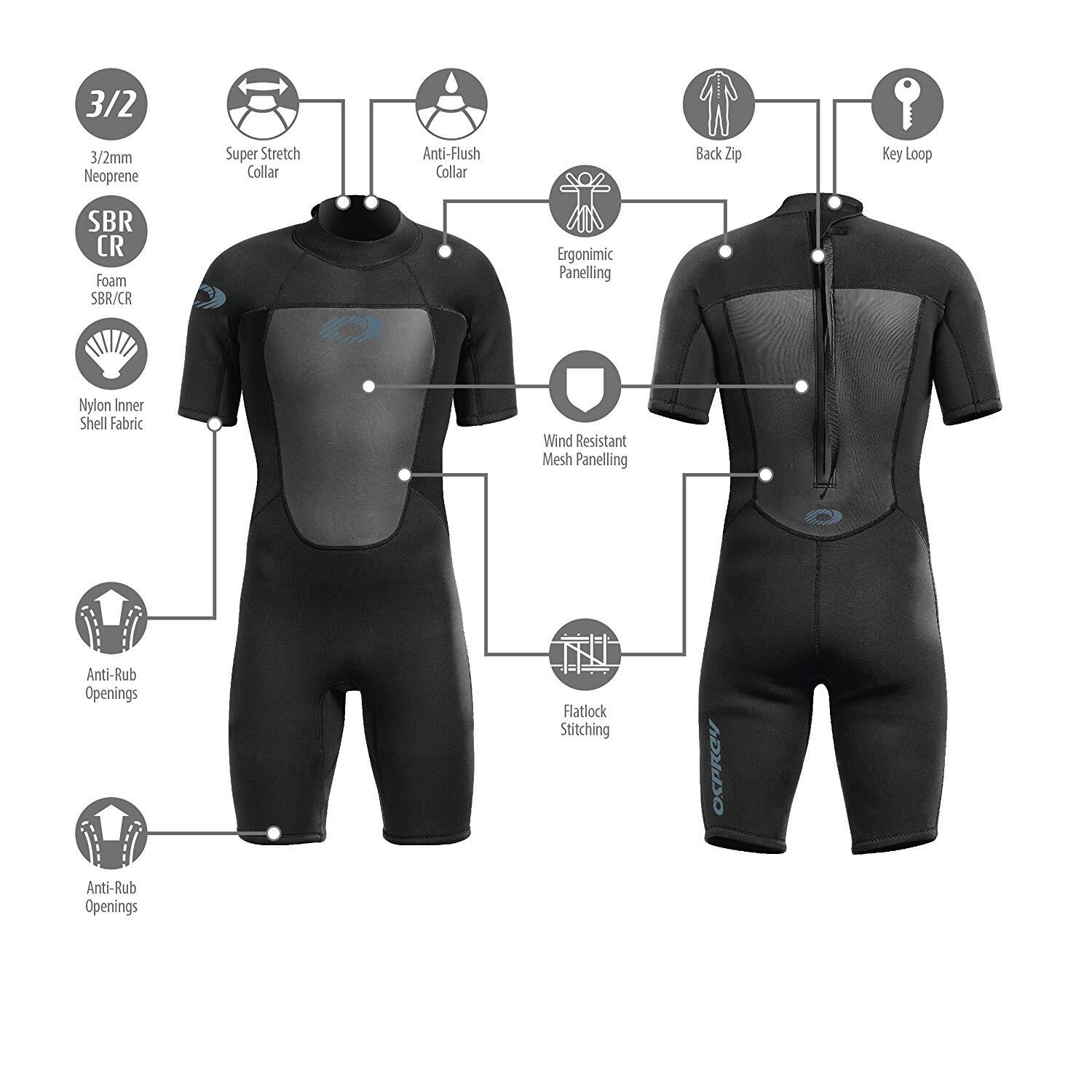 Osprey Origin Mens 3/2mm Shorty Wetsuit Black 4/6
