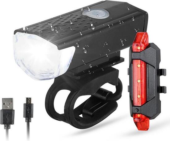 Set di luci per bicicletta - Luce anteriore e luce posteriore - 300 e 20 lumen