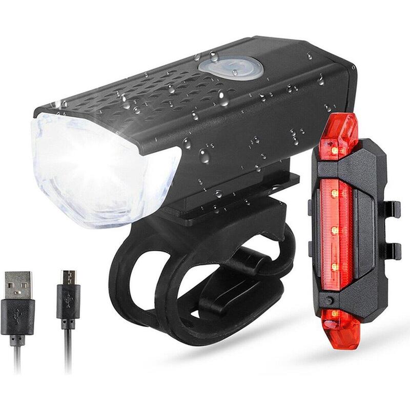 Kit d'éclairage LED pour vélo - Feu avant et feu arrière - 300 & 20 Lumens