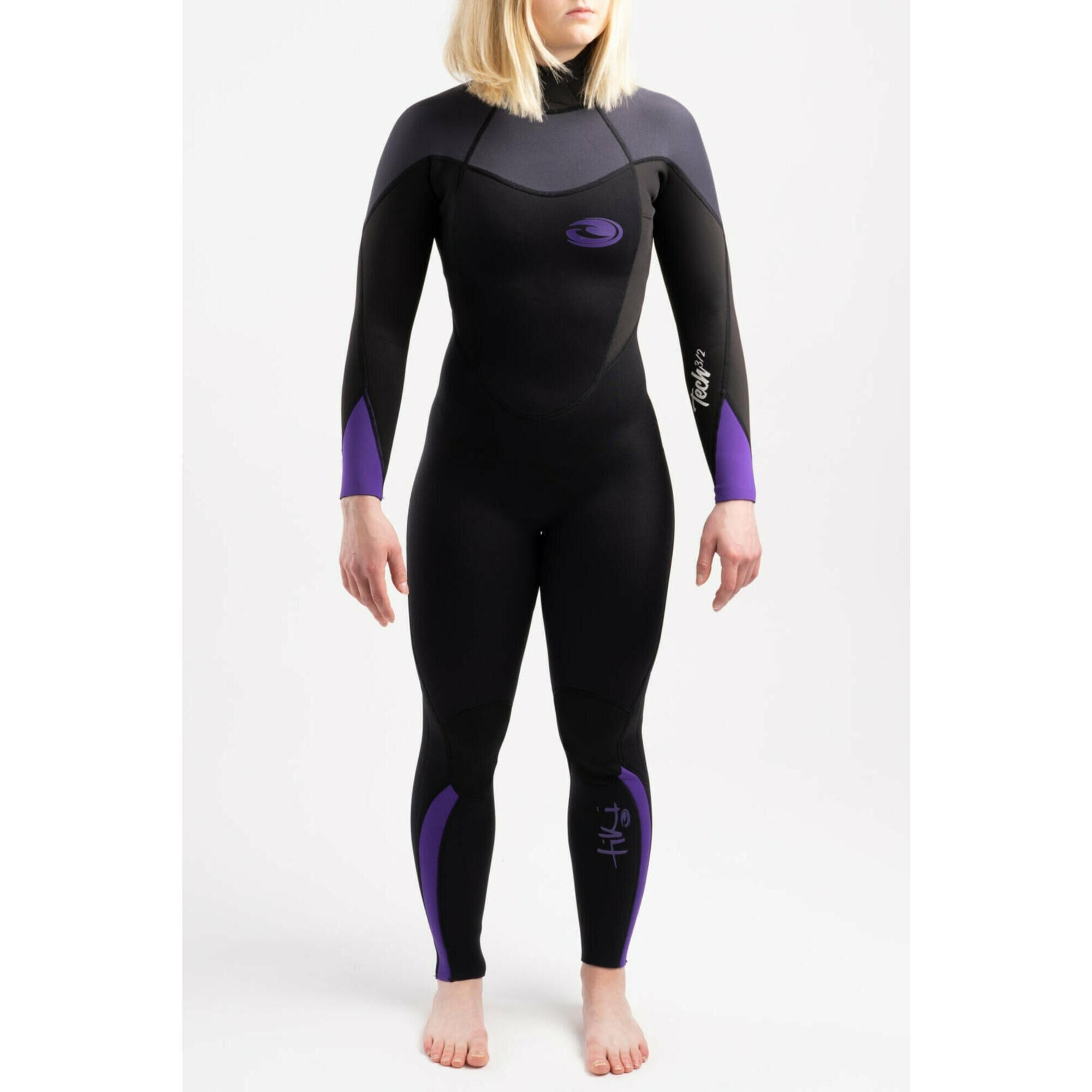 TIKI SURF Ladies Tech 3/2 F/l Steamer Back Zip Black/purple