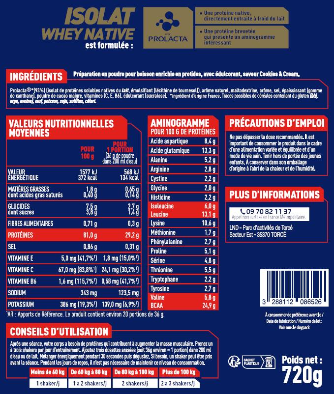 Isolat Whey proteine Native (720g) | Cookie and Cream 2/4