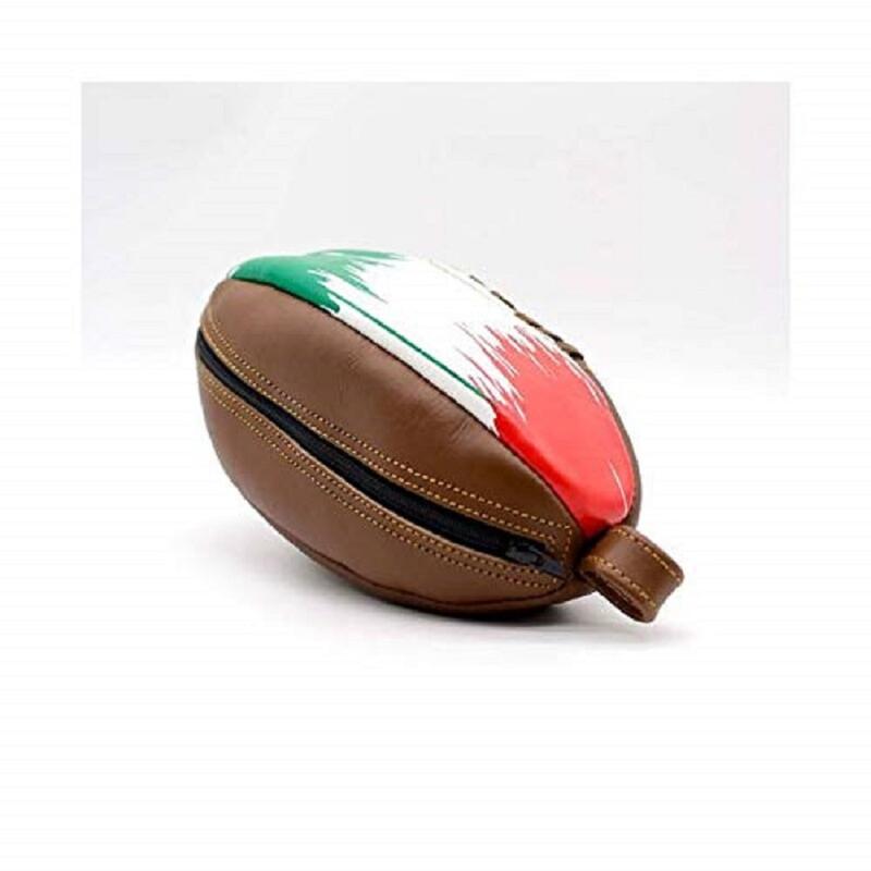 ALL SPORT VINTAGE-Trousse De Toilette Rugby - Marron et Drapeau Italien - Cuir.