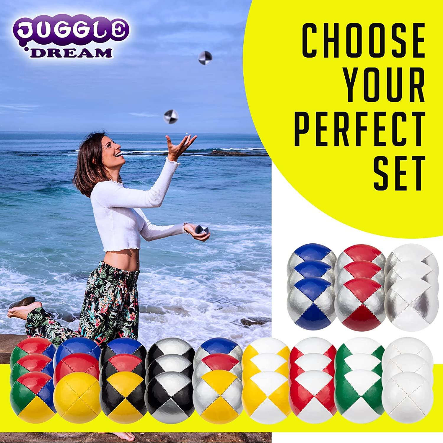 Juggle Dream 3x Pro Thud Juggling Balls - Set of 3 Professional Juggling Balls w 1/5