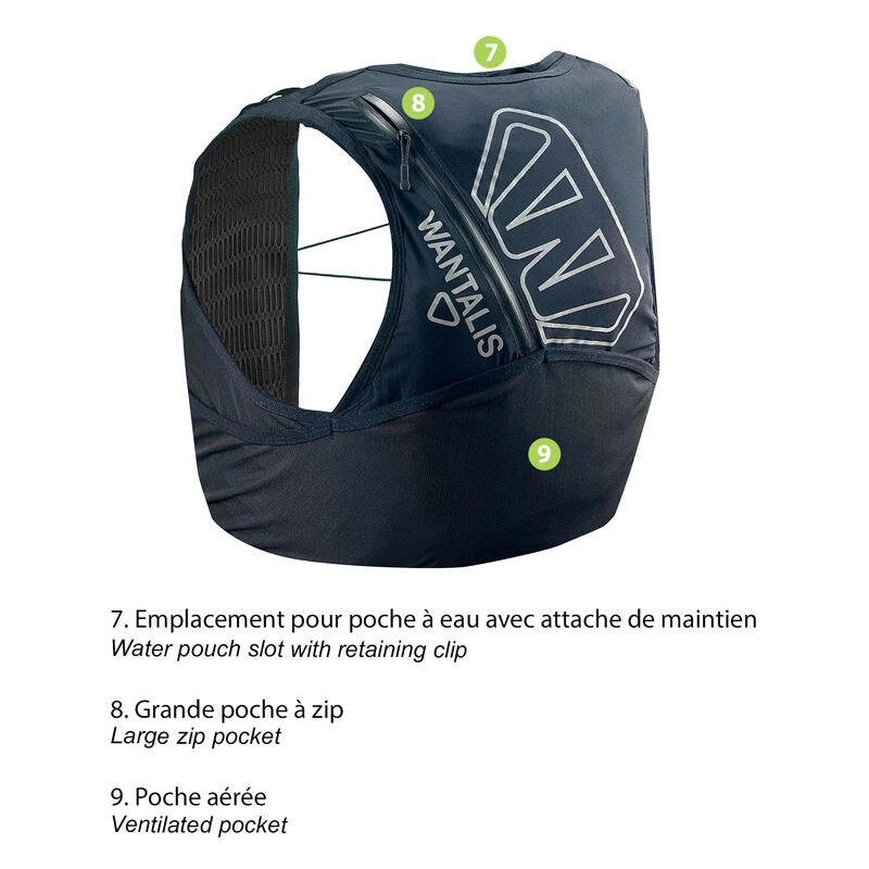 Gilet d'hydratation - 1 Poche waterproof - 8L - Noir + 2 Flasques