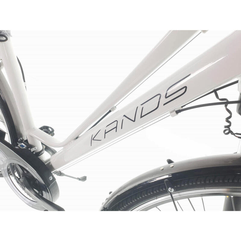Bicicleta Dama Kands® Elite Pro Alu, Shimano, Cu suspensie, Roata 28'', Alb