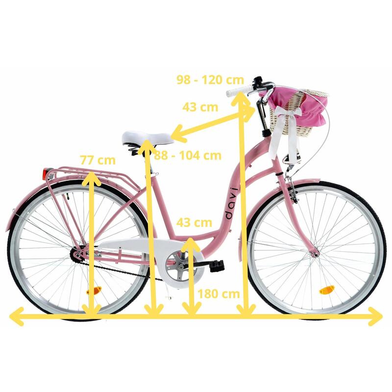 Bicicleta dama cu cos rachita Davi® Lila  Roata 28", 160-185 cm inaltime, Roz