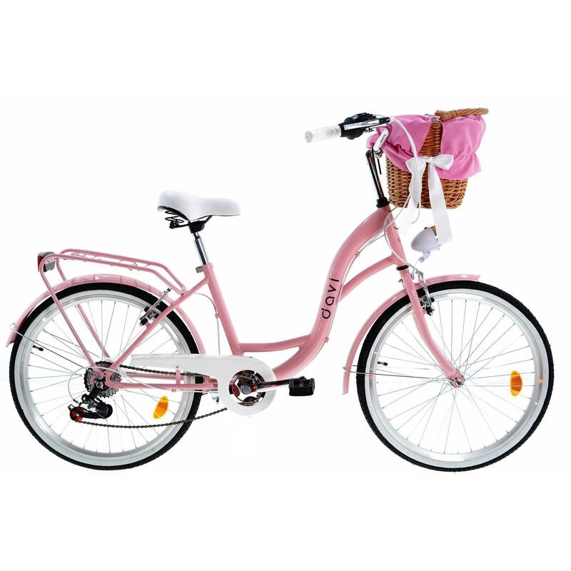 Bicicleta copii cu cos rachita Davi® Amelia, 6 viteze 24", 130-165 cm , Roz