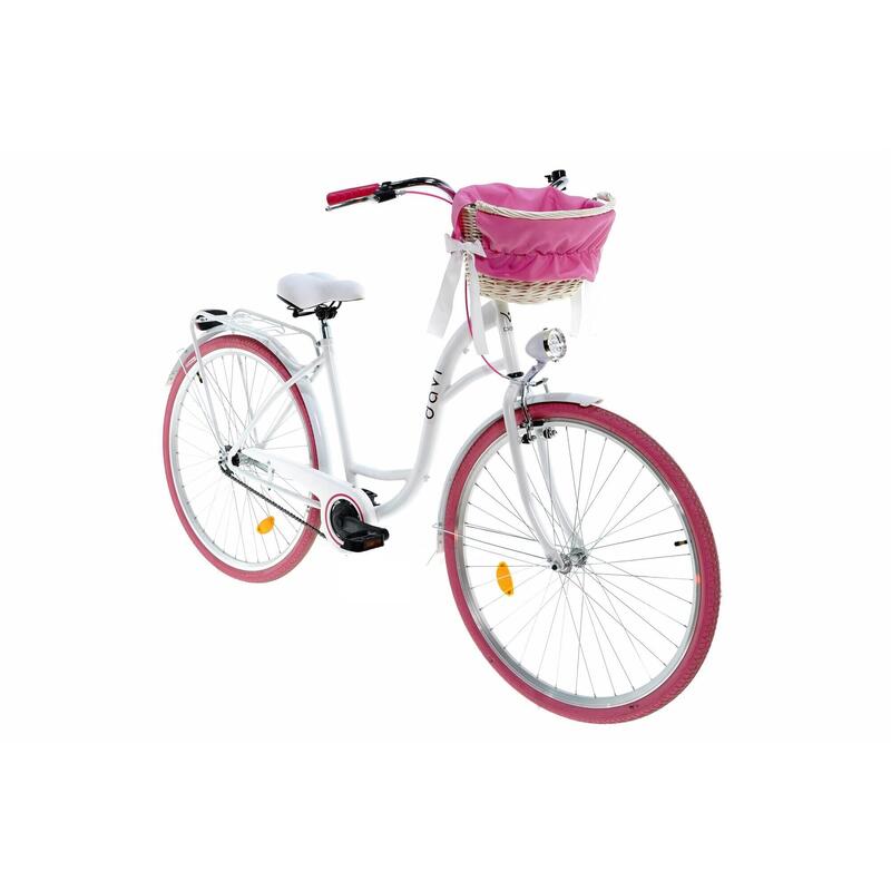 Bicicleta dama cu cos rachita Davi® Lila  Roata 28", 160-185 cm, Alb/Roz
