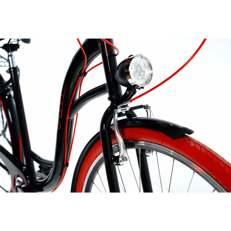 Bicicleta dama cu cos rachita Davi® Emma 7 viteze 28", 160-185 cm, Negru/Rosu