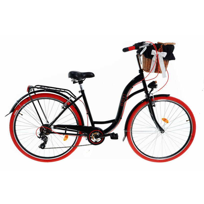 Davi Emma Női kerékpár 7 fokozat 28″, Fonott, 160-185 cm magasság, Fekete/Piros