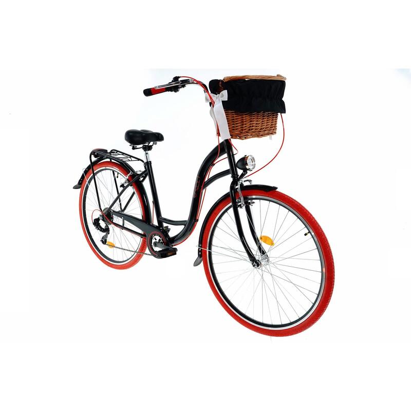 Bicicleta dama cu cos rachita Davi® Emma 7 viteze 28", 160-185 cm, Negru/Rosu