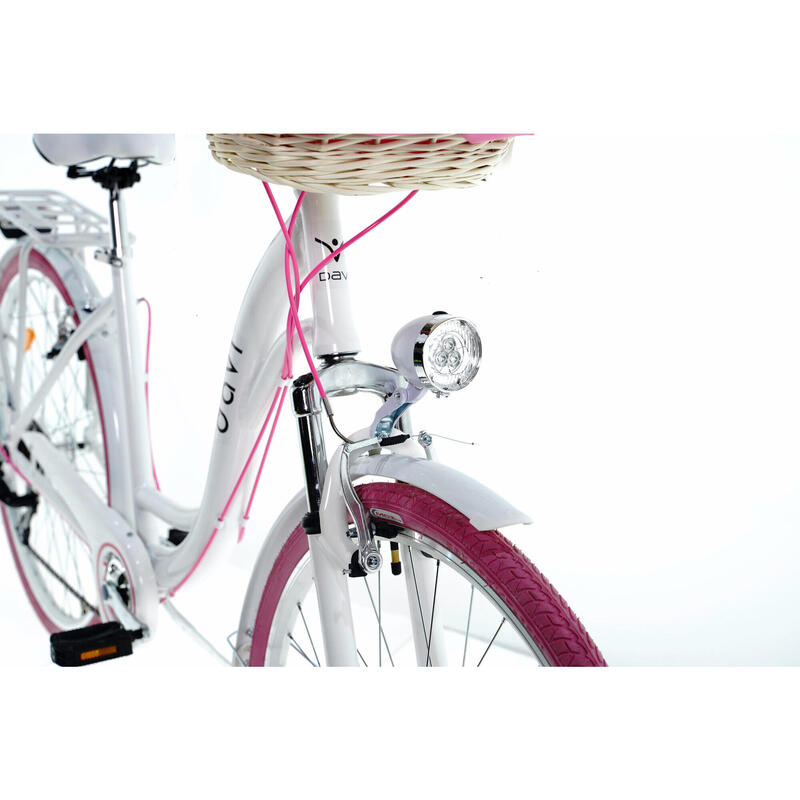 Bicicleta dama cu cos rachita Davi® Maria, Alu, 7 viteze 28" 160-185 cm, Alb/Roz