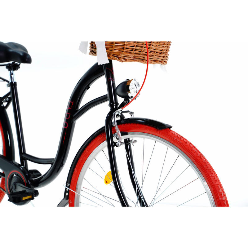 Bicicleta dama cu cos rachita Davi® Lila  Roata 28", 160-185 cm, Negru/Rosu