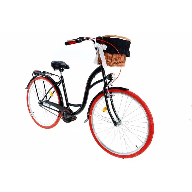 Bicicleta dama cu cos rachita Davi® Lila  Roata 28", 160-185 cm, Negru/Rosu