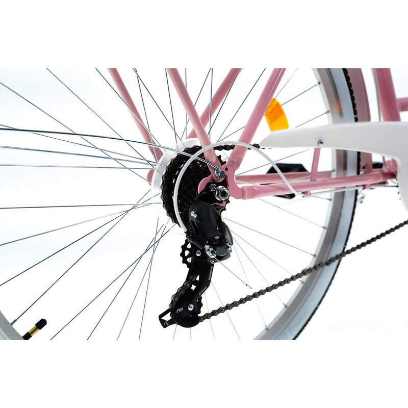 Bicicleta dama cu cos rachita Davi® Emma 7 viteze 28", 160-185 cm, Roz