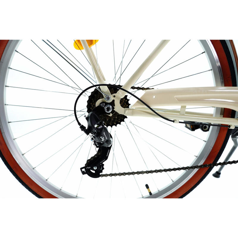 Bicicleta dama cu cos rachita Davi® Emma 7 viteze 28", 160-185 cm, Maro Cafeniu