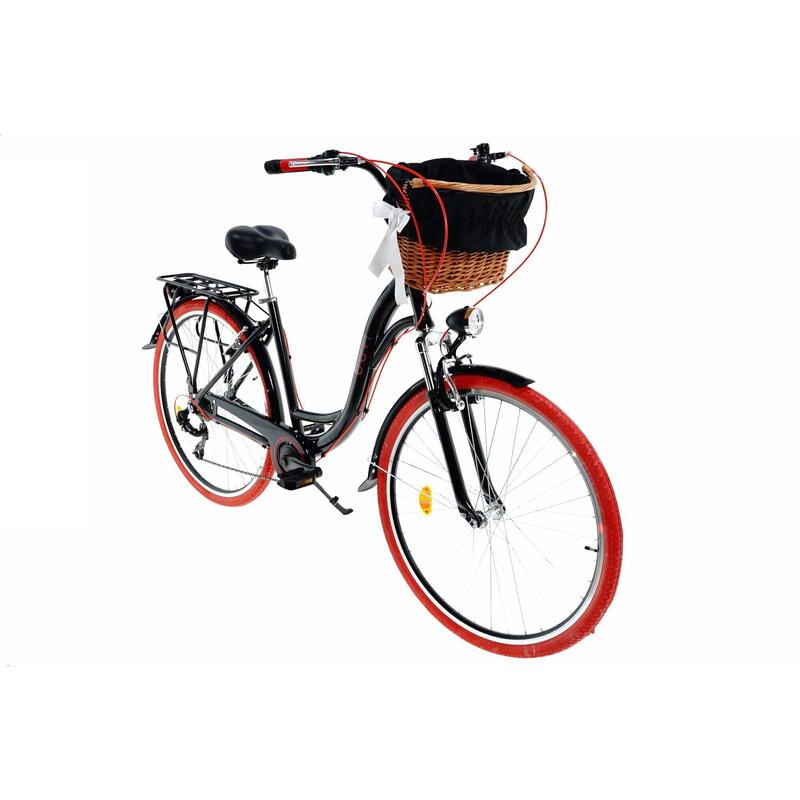 Bicicleta dama cu cos rachita Davi® Maria, Alu, 28", 160-185 cm , Negru/Rosu