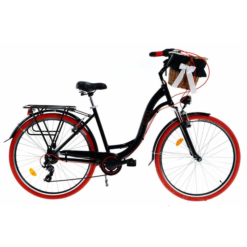 Bicicleta dama cu cos rachita Davi® Maria, Alu, 28", 160-185 cm , Negru/Rosu