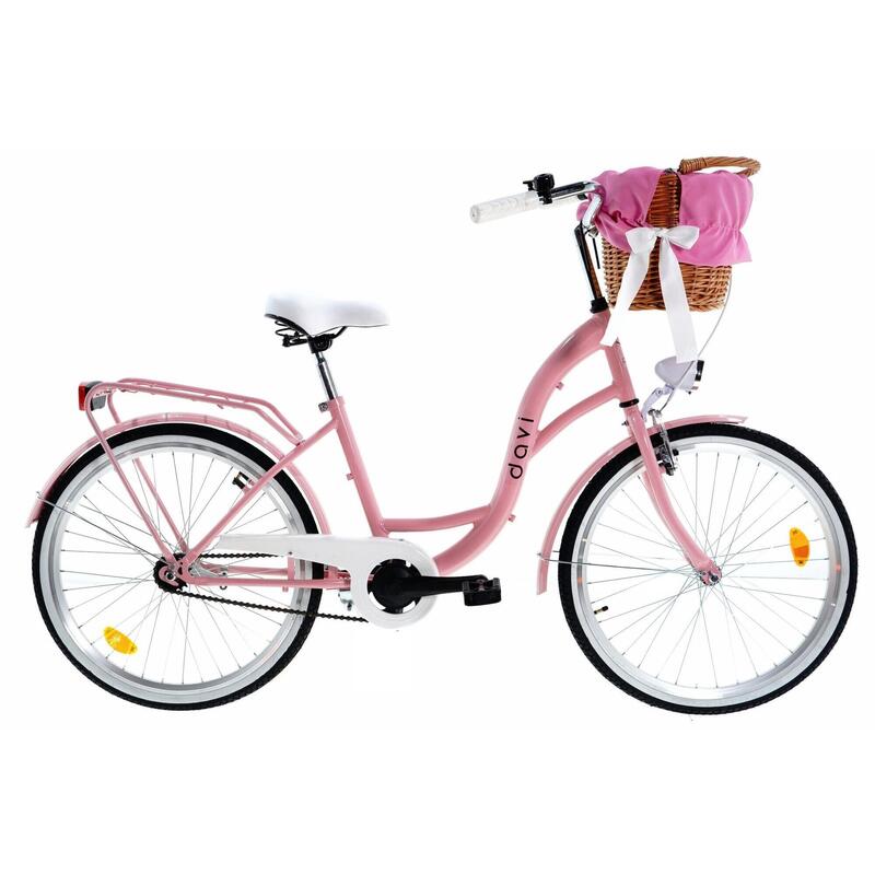 Bicicleta copii cu cos rachita Davi® Amelia, 1 viteze 24", 130-165 cm , Roz