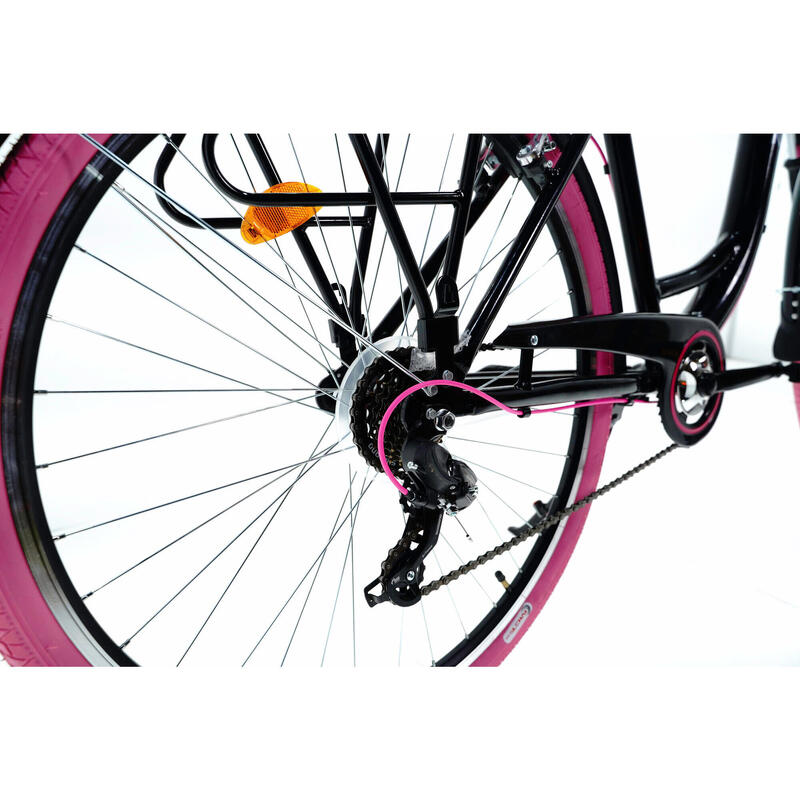 Bicicleta dama cu cos rachita Davi® Maria, Alu, 28", 160-185 cm , Negru/Roz