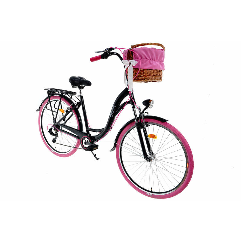 Bicicleta dama cu cos rachita Davi® Maria, Alu, 28", 160-185 cm , Negru/Roz