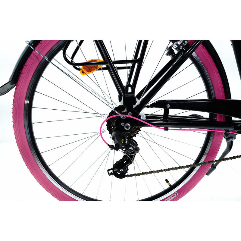 Bicicleta dama cu cos rachita Davi® Maria, Alu, 28", 160-185 cm , Negru/Roz