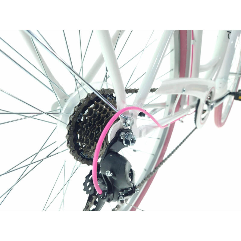 Davi Emma Női kerékpár 7 fokozat 28″, Fonott, 160-185 cm, Fehér/Rózsaszín